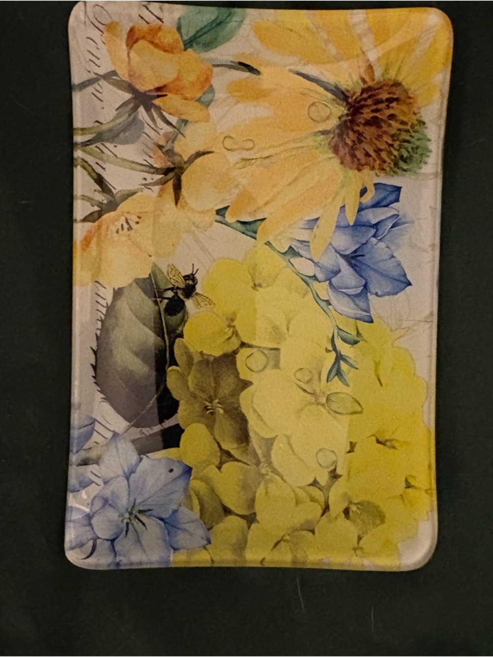 Floral Decorative ring dish  - Yellow & Blue Flower Design